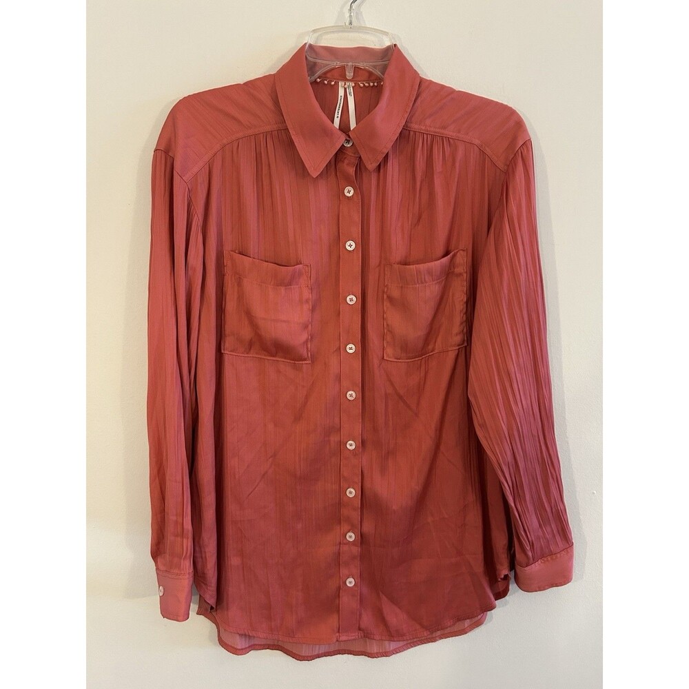 Anthropologie Womens Red Long Sleeve Relaxed Button-Down Shirt Blouse Top Size S